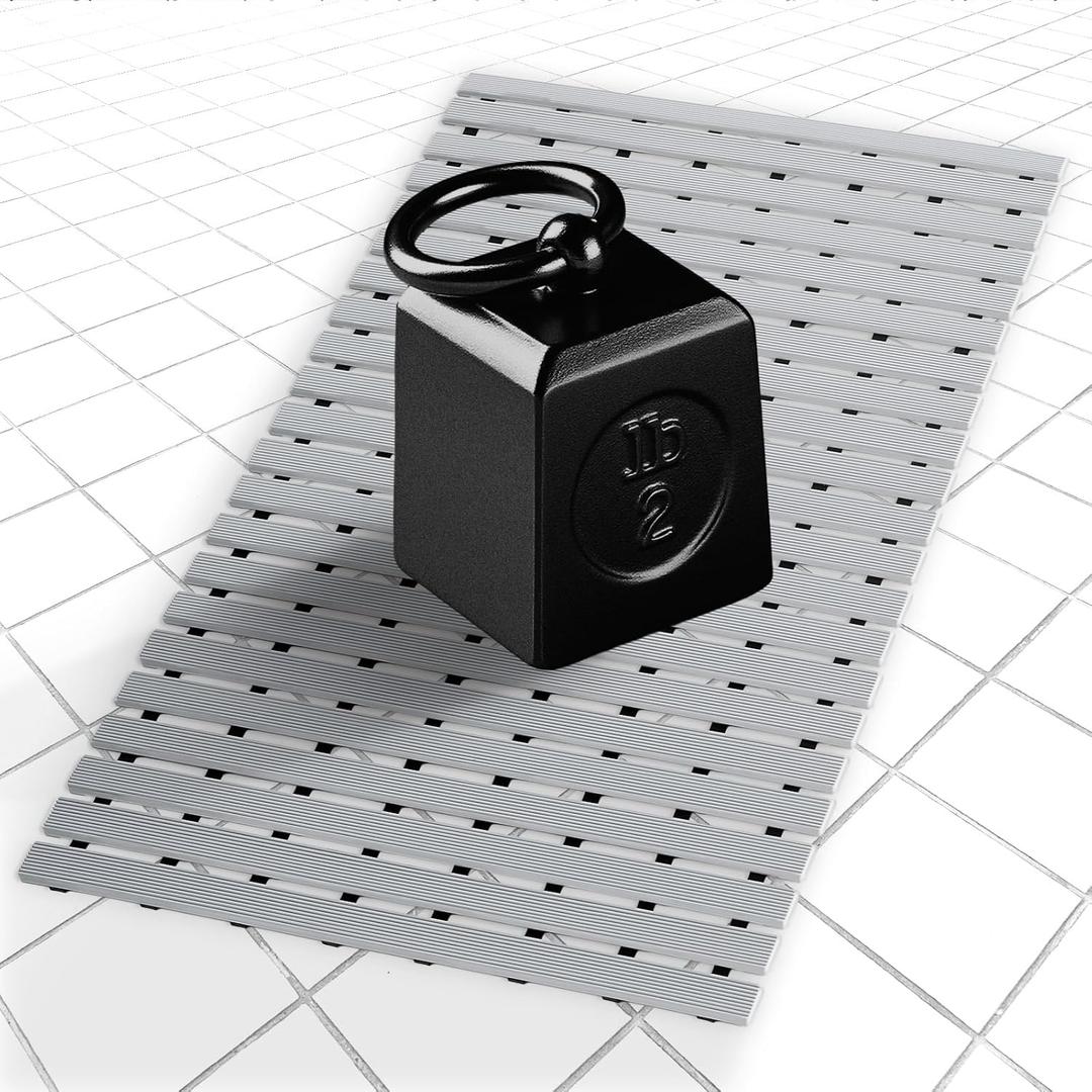 Weighted Non Slip Bathtub Mat, Textured TPE Bath Mat for Textured Bathtub and Shower Surfaces, Without Suction Cups Doesn't Float, Works on Tile and Stone(Gray,32 x 17 Inch)