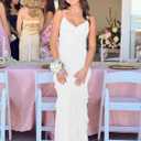 HOCILLE Women's Sexy V Neck Backless Bodycon Spaghetti Strap Elegant Ruffle Maxi Cocktail Party Dresses (White, S)