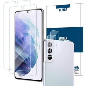 Galaxy S21 HD Clear Tempered Glass Screen Protector + Camera Lens Protectors, [2+2 Pack] [3D Glass] [Fingerprint Support] Screen Protector Glass For Samsung Galaxy S21