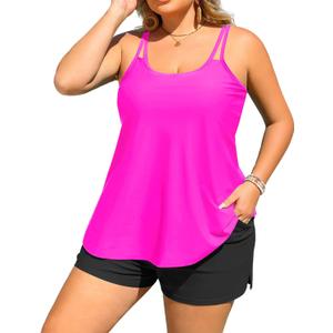 Tempt Me Plus Size Tankini Swimsuits - Women Two Piece Tankini Top with Shorts Flowy Swimsuit 2025 Bathing Suits (Hot Pink)