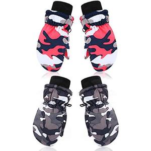 SATINIOR 2 Pairs Winter Snow Mittens Kids Toddlers Waterproof Warm Ski Gloves for Boys Girls Children Toddlers Baby (2 Pair, 1-3 Years, Rose Red, Gray)