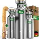 Blockhtte Vacuum Insulated Stainless Steel Water Bottle - 34 oz | Wide Mouth Insulated Metal Bottle for Cold Drinks | Perfect for Travel, School, Kids, Adults, Water Canteen, BPA-Free (Silver)