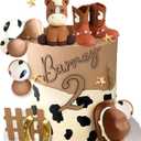 JeVenis Cowboy Rodeo Cake Topper Cowboy Western Horse Cake Decorations Cowboy Hat Birthday Cowgirl Boots Cake Topper Cow Balls Cake Decoration (Brown)