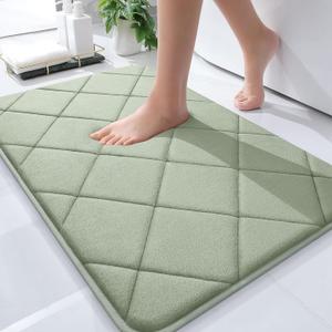 OLANLY Memory Foam Bath Mat 30x20, Ultra Soft and Absorbent Bathroom Rugs, Machine Washable, Comfortable Bath Carpet for Bathroom Floor, Tub and Shower, Sage Green