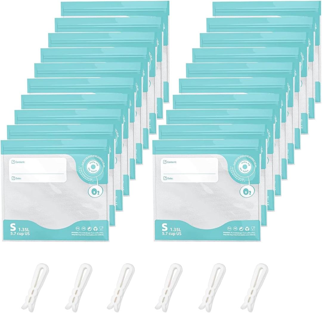 Sous Vide Bags Reusable, Vacuum Food Storage Bags 20 pcs (11.8*13.4in) Comes with 6 Sealing Sliders Thicken PA&PE material Double zipper Long-lasting freshness bag for Cooking, Food Storage XL 20pcs