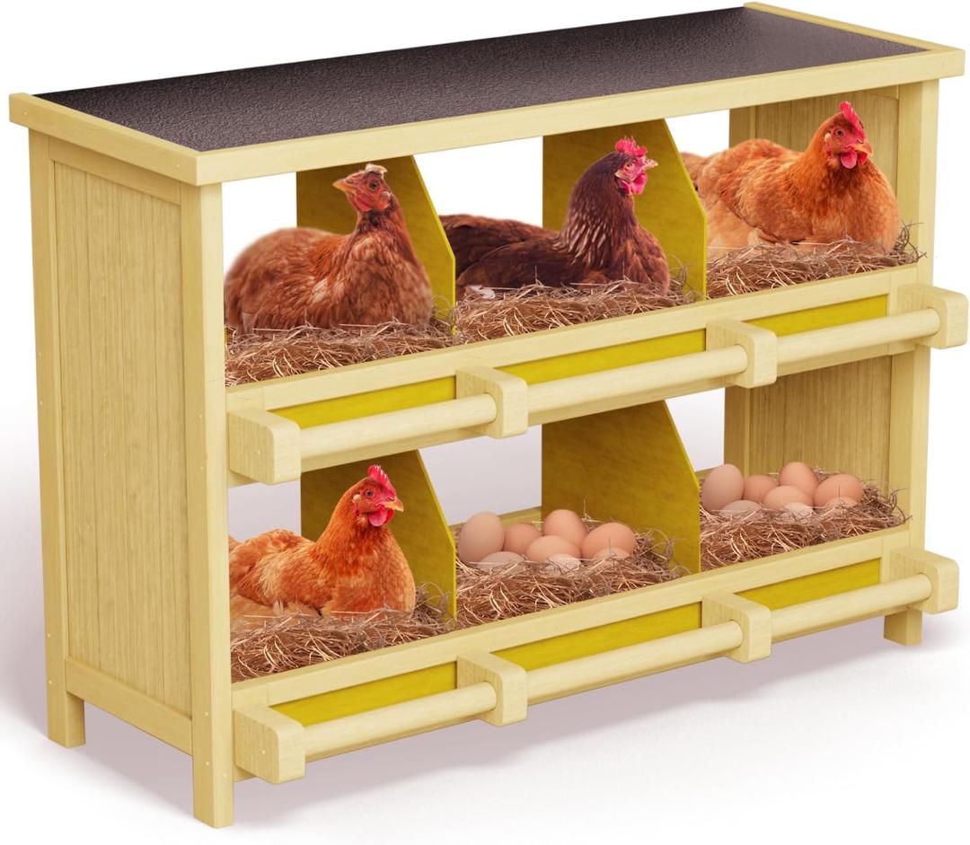 Chicken Nesting Boxes,4 Compartments Wooden Nesting Boxes for Chickens,Laying Boxes for Hens Ducks Poultry Protect Eggs Chicken Coops Easy Egg Collection (6 Box)