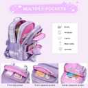 KEBEIXUAN Girls Backpack - 3PCS Cute Plaid School Bookbag Set for Ages 6-12 with Lunch Box & Pencil Case, Lightweight Multi-Pocket Daypack for Elementary, Travel (Purple)
