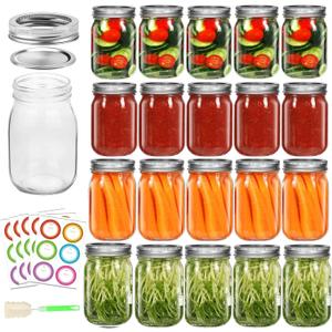 20 Pack 12 oz Mason Jars with Lids and Bands, Regular Mouth Glass Canning Jars with Labels and Brusher for Storage, Canning & Preserving, Dishwasher & Microwave Safe