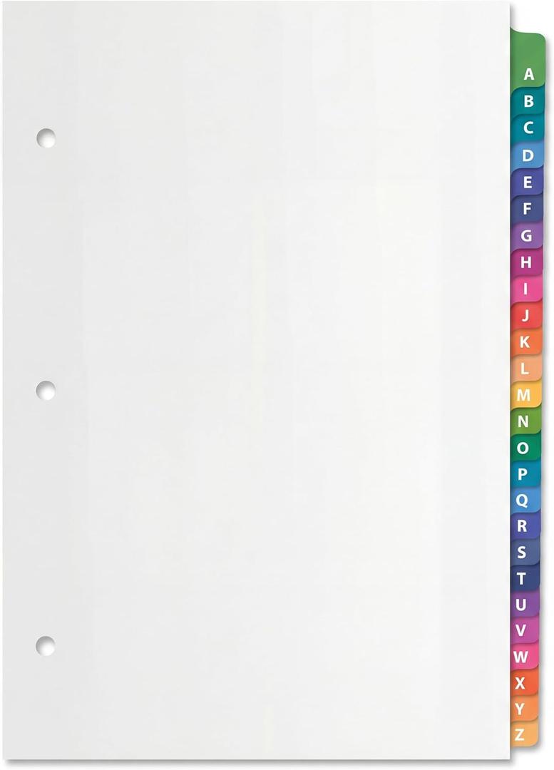 Sayglossy 1 Set A to Z Tab Alphabet Dividers for 3 Ring Binder 5 1/2 x 8 1/2 Inch Binder Dividers Customizable Table of Contents Page with A to Z Tabs for Student Teacher Office Organize (Multicolor)