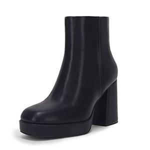 Rilista Womens Platform Boots Chunky High Heels Booties Square Toe Side Zipper Boots, 8, Black