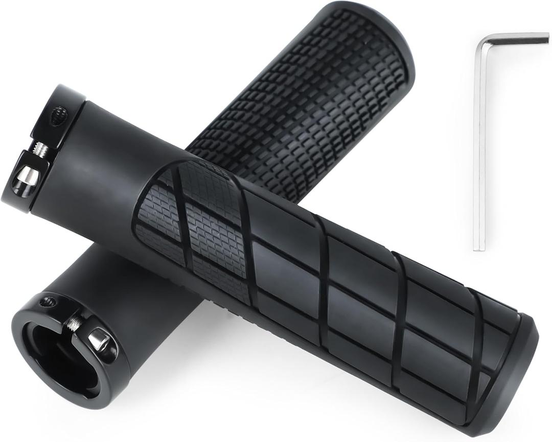 Bike Handlebar Grips 131mm Rubber Ergonomic Anti-Slip Bicycle Grips with End Caps & Screws, Shock-Absorbing Comfortable Lock-On Grips for 22.2mm MTB BMX Folding Bike E-Bike City Scooter