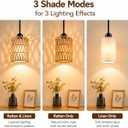 Rattan Pendant Light, 6 Inch 2-in-1 Boho Hanging Fixture with Iron Rods & Linen Shade, Adjustable Height & Sloped Ceiling Compatible for Kitchen Island Dining Room Farmhouse Bedroom, 2 Pack