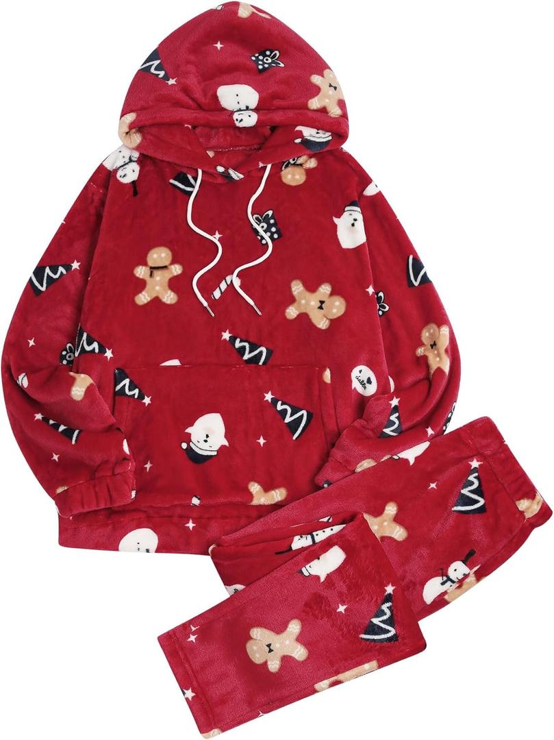 ZAFUL Women's Fuzzy Fleece Pajamas Sets Loungewear Long Sleeve pocket Casual Hoodies and Pants Set 2 Piece Fluffy Sleepwear (Silver, S)