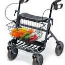 Rollator Walker for Seniors - Steel Frame, Adjustable Height Rolling Walkers, 8" Tires, Removable Basket, Ergonomic Handles - Supports Up to 300 lbs