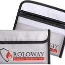 ROLOWAY Small Fireproof Bag (5 x 8 inches), Non-itchy Fireproof Money Bag for Cash, Valuables, Passport, Currency & Keys (2-Pack Silver)
