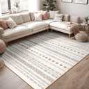 Area Rug 6x9 Washable for Living Room Non-Slip Soft Moroccan Geometric Farmhouse Low Pile Design Printed Carpet for Dining Room Bedroom Office Home Decor Brown