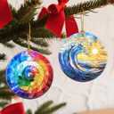 2 x Christmas Ornaments, 2.8 Inch Ceramic Hanging Ornament, Christmas Tree Ornaments, Xmas Decorations, Holiday Decorations, Holiday Party Gifts, and Xmas Gift Ideas - Sea Wave