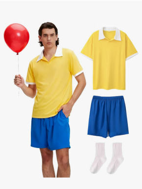 Men's Yellow Shirt Blue Shorts Full Outfit Costume Adult Cosplay Large