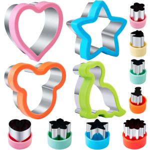 Sandwich Cutters for Kids Lunch 12 Pcs, Kimfead Cookie Cutters Set, Vegetable Fruit Cutters Shapes, Stainless Steel Biscuit Cutters, Dinosaur Mouse Heart Star