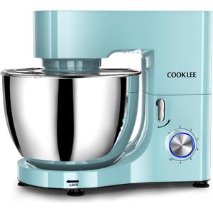 COOKLEE Stand Mixer, 9.5 Qt. 660W 10-Speed Electric Kitchen Mixer with Dishwasher-Safe Dough Hooks, Flat Beaters, Wire Whip & Pouring Shield Attachments for Most Home Cooks, Blue