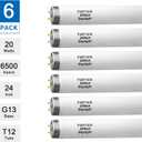 6Pack F20T12/D Daylight 24 inch 20 watt T12 Straight Fluorescent Light Tube, 1350 Lumens, 6500K Daylight, Medium Bi-Pin G13 Base