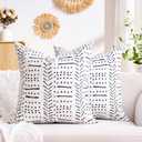 White Decorative Throw Pillow Covers Boho Cushion Covers Striped Pattern Farmhouse Pillow Covers 18x18 Square Country Throw Pillow Covers Set of 2 for Sofa Bed Living Room Home Decor