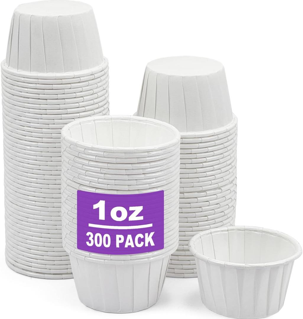 CAMKYDE 300 pcs Ketchup Cups Small Paper Cup 1 oz, Leak-Proof Food Safe Disposable Condiment Cups Sample Medicine Cup (Pack of 300)
