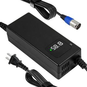 58.8V 2A Charger 3 Pin XLR Connector for 52V Lithium BatteriesPower Adapter Features HD Display of Current Charging Voltage Smart Shut-Off Fully Charged
