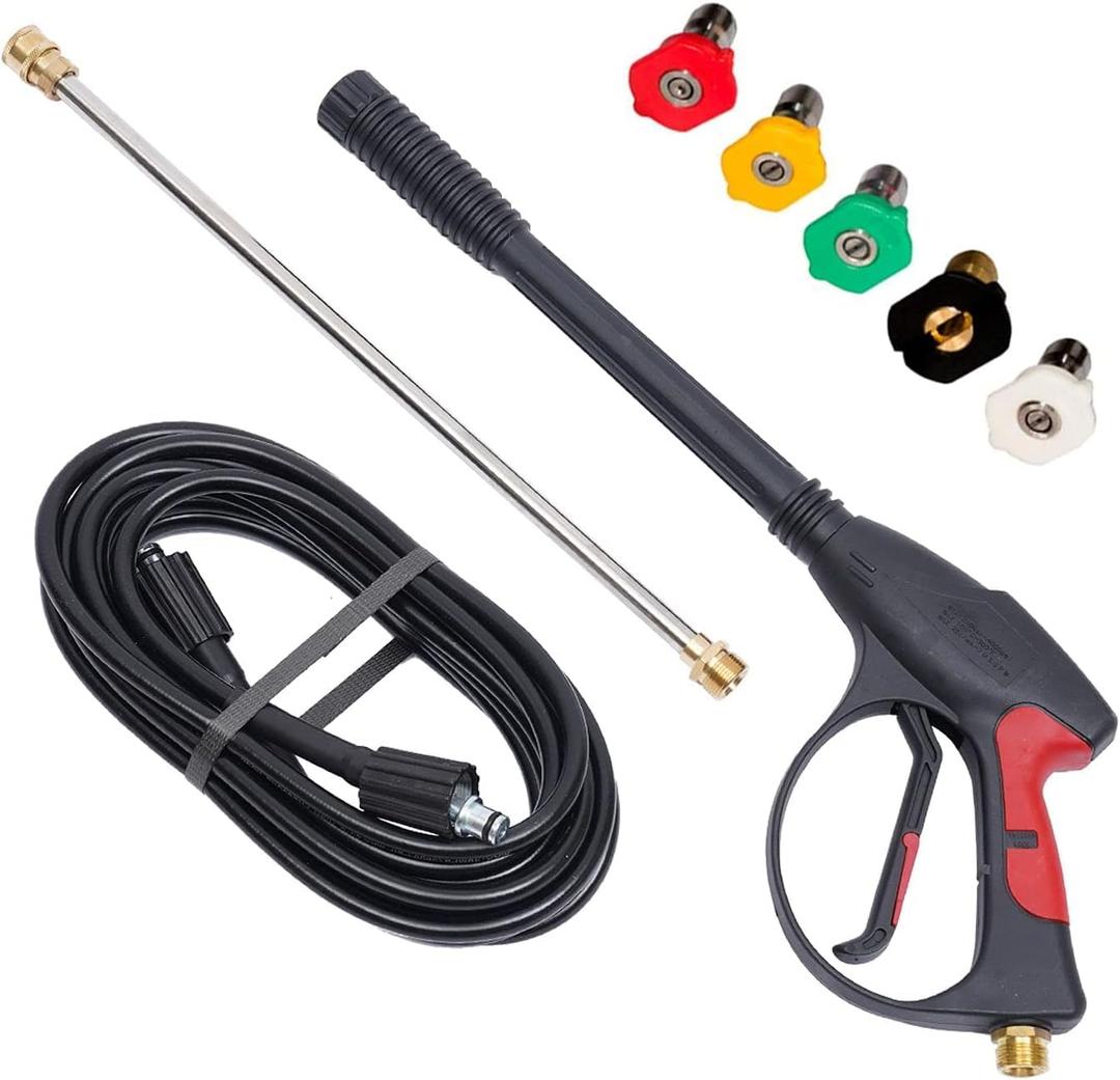 3000 PSI Pressure Washer Gun Power Washer Spray Gun Kit with Universal M22 Connector and 5 Quick Connect nozzles for Generac Briggs Craftsman, Style 1 3000psi M22-14mm + 26.2 Ft Hose + 5 Nozzle