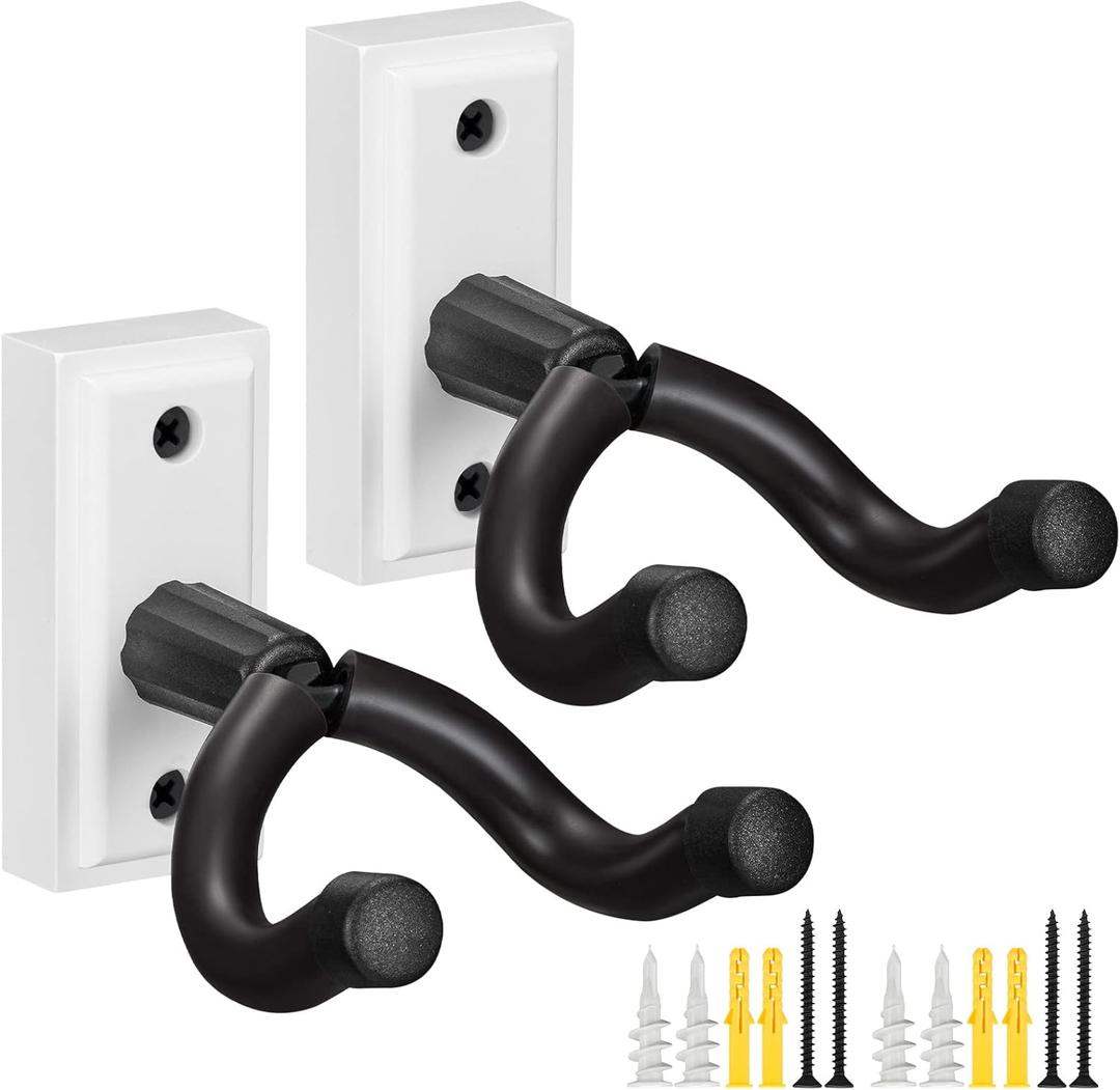 Guitar Wall Mount - 2 Pack, Universal Hanger for Acoustic, Electric Guitar, Bass, Ukulele, Banjo, Mandolin (White)
