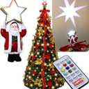 Superstar Santa Pop-Up Christmas Tree, 7FT, Pre-Lit w/ 200 LED Lights, AS SEEN ON TV, Santa Projects North Star, Opens Instantly, Fully Decorated, 7 Colors, 32 Modes w/Remote, Stores Flat