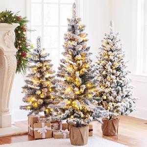 Cinnvoice 3 Pack Pre-lit Christmas Trees with Lights,Fully Flocked Snow