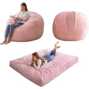 HIGOGOGO Giant Bean Bag Chair Bed for Adults,Convertible Beanbag Folds from Lazy Chair to Floor Mattress Bed, Machine Washable, Pink