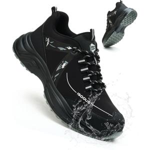 ISOOUS Steel Toe Shoes for Women Men Wide Waterproof Non Slip Work Sneakers Lightweight Breathable Safety Tennis Shoes Comfortable Construction Work Safety Puncture Proof Indestructible Work Shoes (8 Women/6.5 Men, Black)