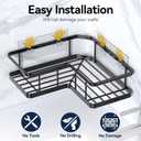YASONIC Corner Shower Caddy 2 Pack, No Drill Adhesive Shower Storage Shelves, Rustproof Stainless Steel Wall Mounted Bathroom Organizer Shelf with 2 Removable Hooks for Dorm & Renters, Black