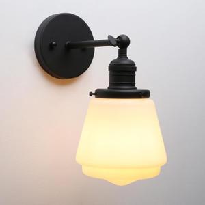 1-Light Vintage Wall Sconce Light Fixture with Milk White Glass Shade, Industrial Indoor Wall Lamp for Living Room Bedroom Bathroom Over Kitchen Sink (Black)