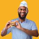 Seenelling 4 Pcs Burger Costume Striped Shirt Disposable Cook's Cap Belts Blank Badge for Men Women Halloween Movie Cosplay (Large)