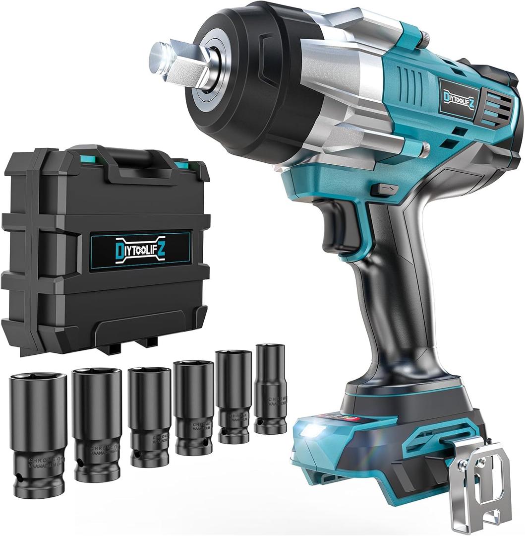 Cordless Impact Wrench 1/2 inch Compatible with Dewalt 20v Battery, 1700 Ft-lbs High Torque Impact Driver with 6Pcs Sockets & Storage Case, Electric Impact Gun with 4-Speed & LED Light, Style: Socket Set for Makita 18v Battery(Battery Not Included)