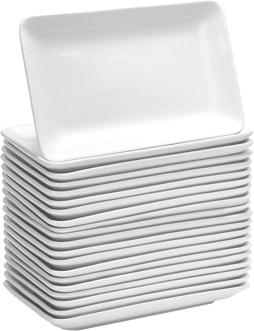 Irenare 20 Pcs 10 Inch Rectangular Salad Plates White Rectangular Porcelain Dessert Plates Appetizer Serving Tray Porcelain Platters for Fruit Sushi Dinner Parties, Microwave, Oven Safe