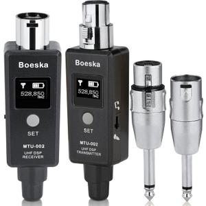 Wireless XLR Transmitter and Receiver, UHF XLR Wireless Microphone Adapter System for Dynamic Microphone, Mixer, Guitar, 100 Feet Range