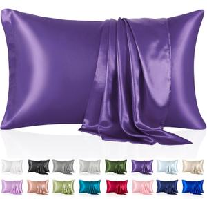 Silk Like Satin Pillowcase Standard Size, Purple Smooth and Cooling Satin-Silk Pillow Cases for Hair and Skin with Envelope Closure, Gift for Women Men, 2 Pack (20x26, Purple)