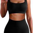 Workout Sets for Women Two Piece Sets for Women Summer Seamless Ribbed High Waist Leggings with Sports Bra Gym Sets (Medium, Black)