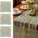 Sage Green Floral Table Runner 10ft Embroidery Tulle Spring Wildflower Table Runner Seasonal Summer Butterfly Kitchen Dining Gauze Decoration for Wedding Baby Shower Birthday Party (3 Pcs)