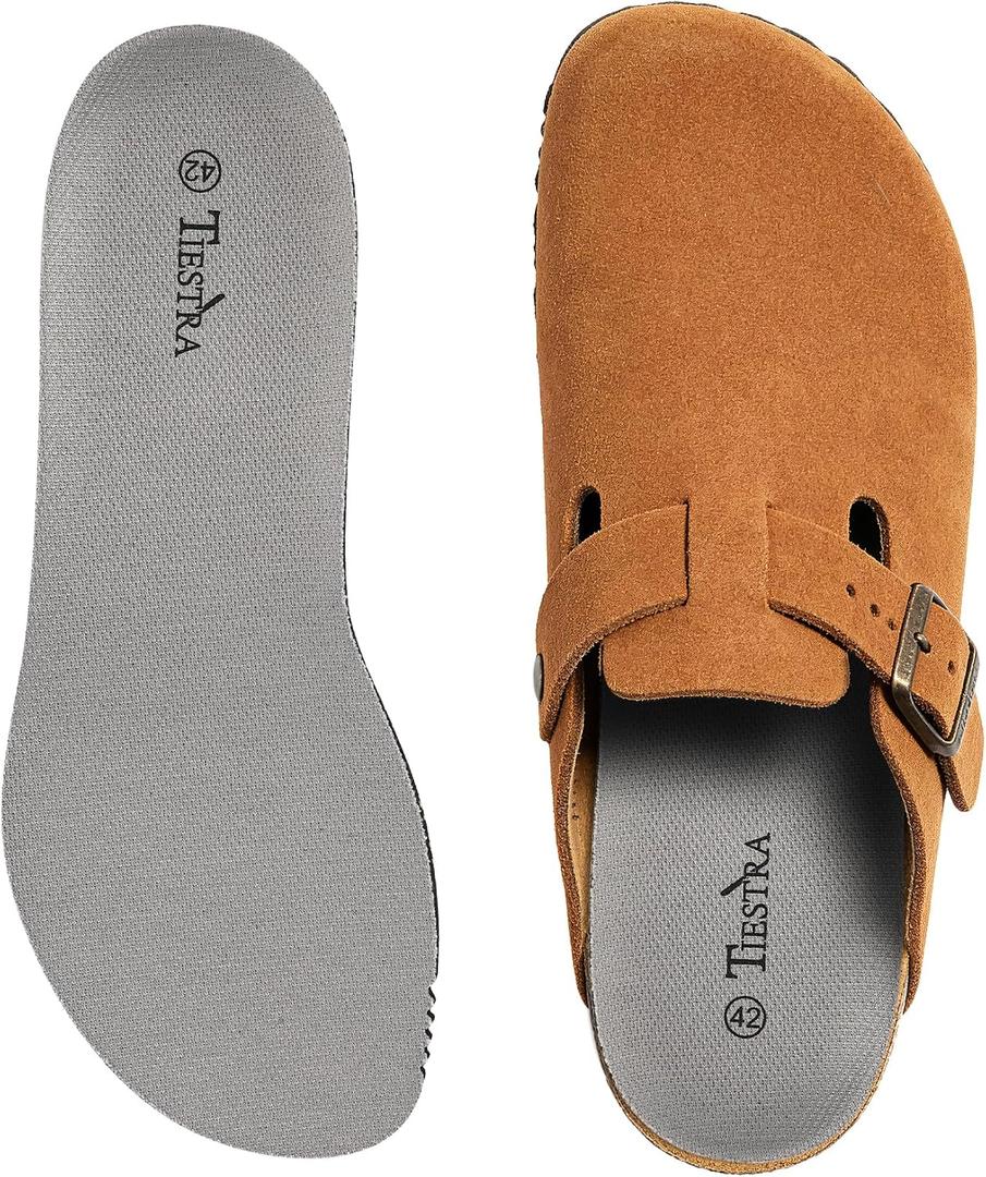 TIESTRA Cork Insoles for Crocs & Clogs-Wide Fit Thin Shoes Inserts for Birkenstock | Mules | Sneakers | Flats | Garden Sandals & Nurse Shoes Comfort Replacement Inner Soles for Mens Gray EU44/US11