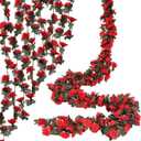 10 Pcs 82FT Flower Garland, Artificial Rose Garland Flowers Plants Fake Flower Hanging Rose Ivy, Birthday Party Valentine's Day Wedding Wall Arch Decor, Red