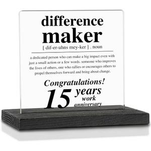15th Work Anniversary Decor Gifts for Women Men, Difference Maker Definition Appreciation 15Year Work Anniversary Plaque Gifts for Employee, Happy 15th Work Anniversary Decorative SignsVAK370