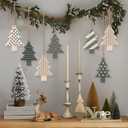 Sosation 24 Pcs Neutral Christmas Tree Ornaments 3.15 inch Sage Green Hanging Decorations Boho Modern Silicone Christmas Ornaments with Ropes for Xmas Tree Winter Crafts