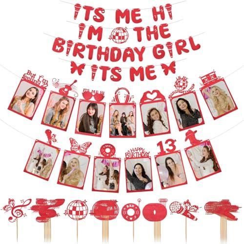 Glitter In My Birthday Era Picture Banner I'm Feeling 22 Music Lover Party Decorations for Girls Fans Im the Birthday Girl Photo Banner Singer Red Lyrics Picture Garland Banner for Party Backdrop Decors, with 24pcs Cake Toppers