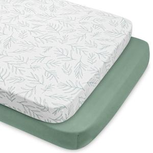 Babebay 2-Pack Mini Crib Sheets, Pack and Play Sheets Fitted for Pack N Play Mattress and Playard, Soft Jersey Knit Cotton for Baby (Sage Green) (Pack N Play Sheets 2 Pack)