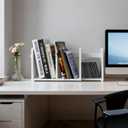 MyGift White Wood Desktop Bookshelf Organizer, Expandable Adjustable Display Shelf Book Rack
